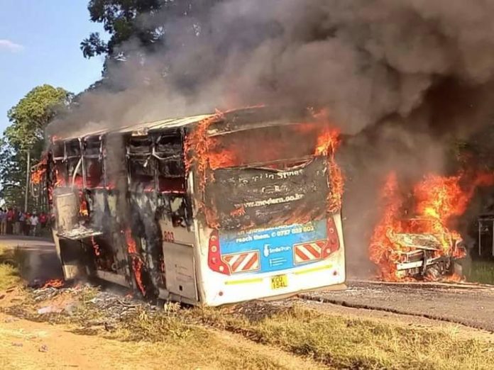 Modern Coast Bus Catches Fire At Chavakali After A Serious Accident