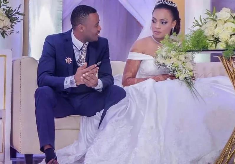 Alikiba and Amina Khalef during their white wedding in Dar es Salaam